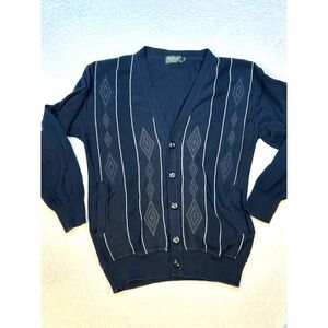 Norm Thompson Cardigan Womens M Navy Blue Canada Diamond v neck‎ button
